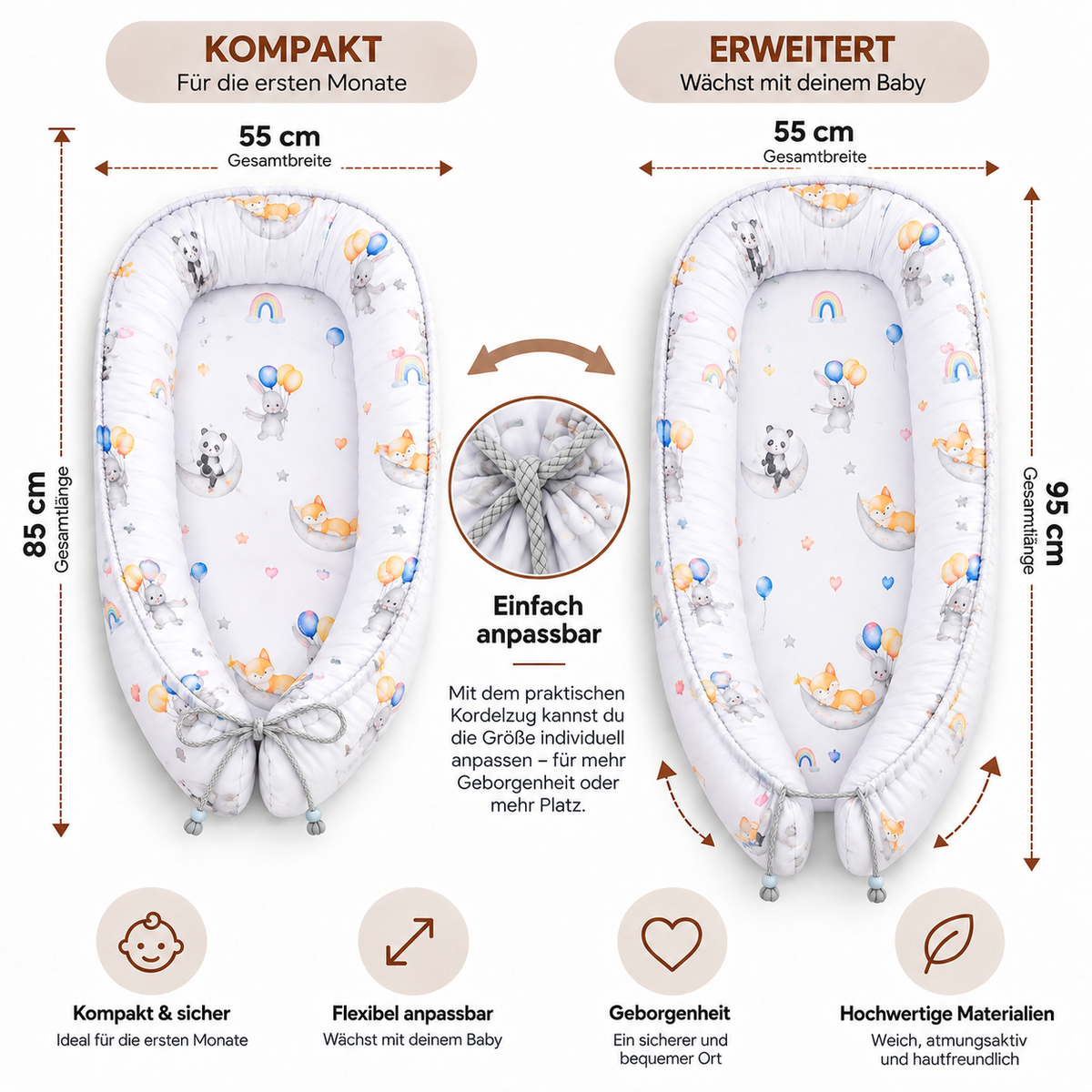 Babynest – Wendbares Babynestchen mit verschiedenen Mustern