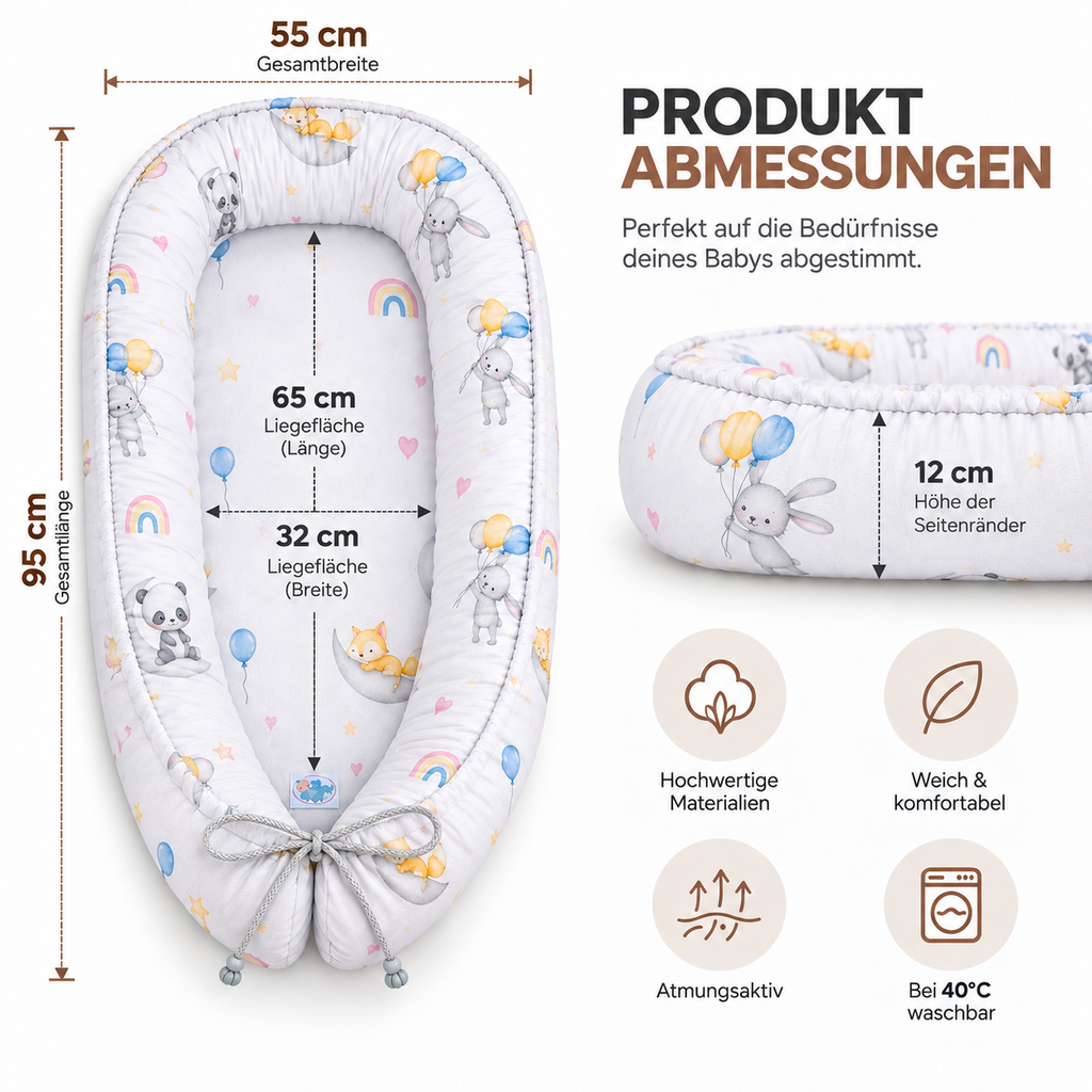 Babynest – Wendbares Babynestchen mit verschiedenen Mustern