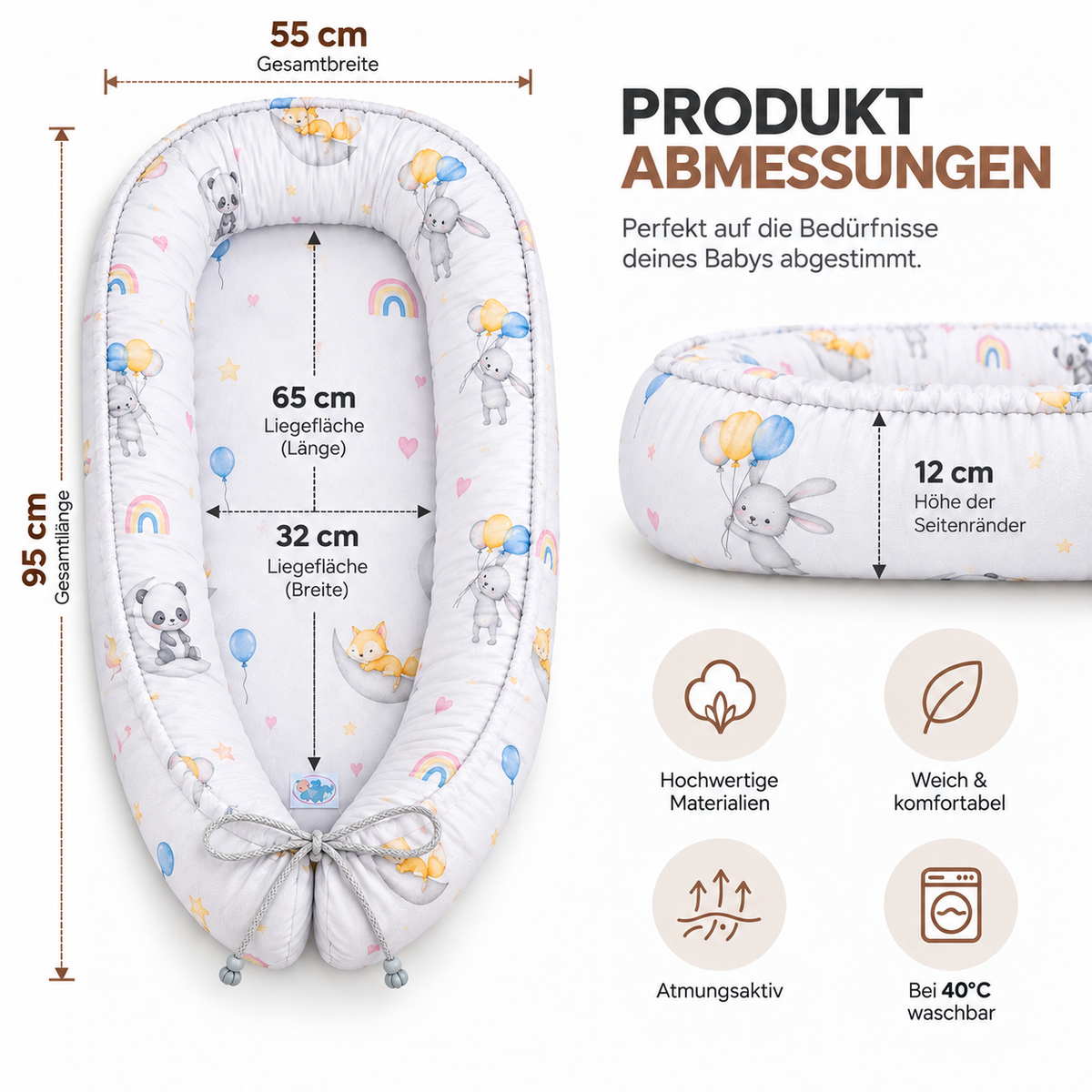 Babynest – Wendbares Babynestchen mit verschiedenen Mustern