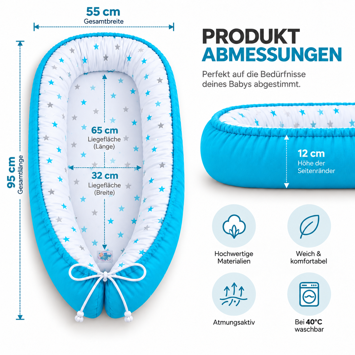 Babynest – Wendbares Babynestchen mit verschiedenen Mustern