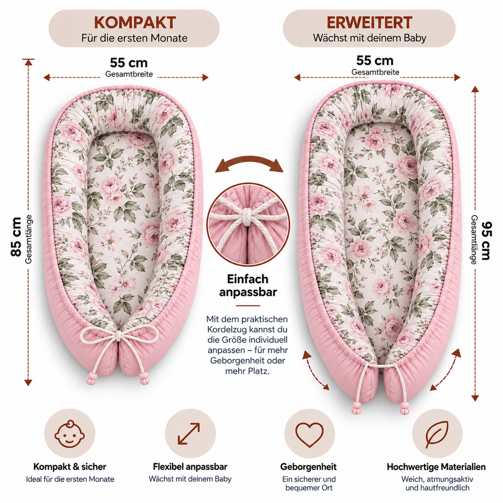 Babynest – Wendbares Babynestchen mit besonderen Mustern