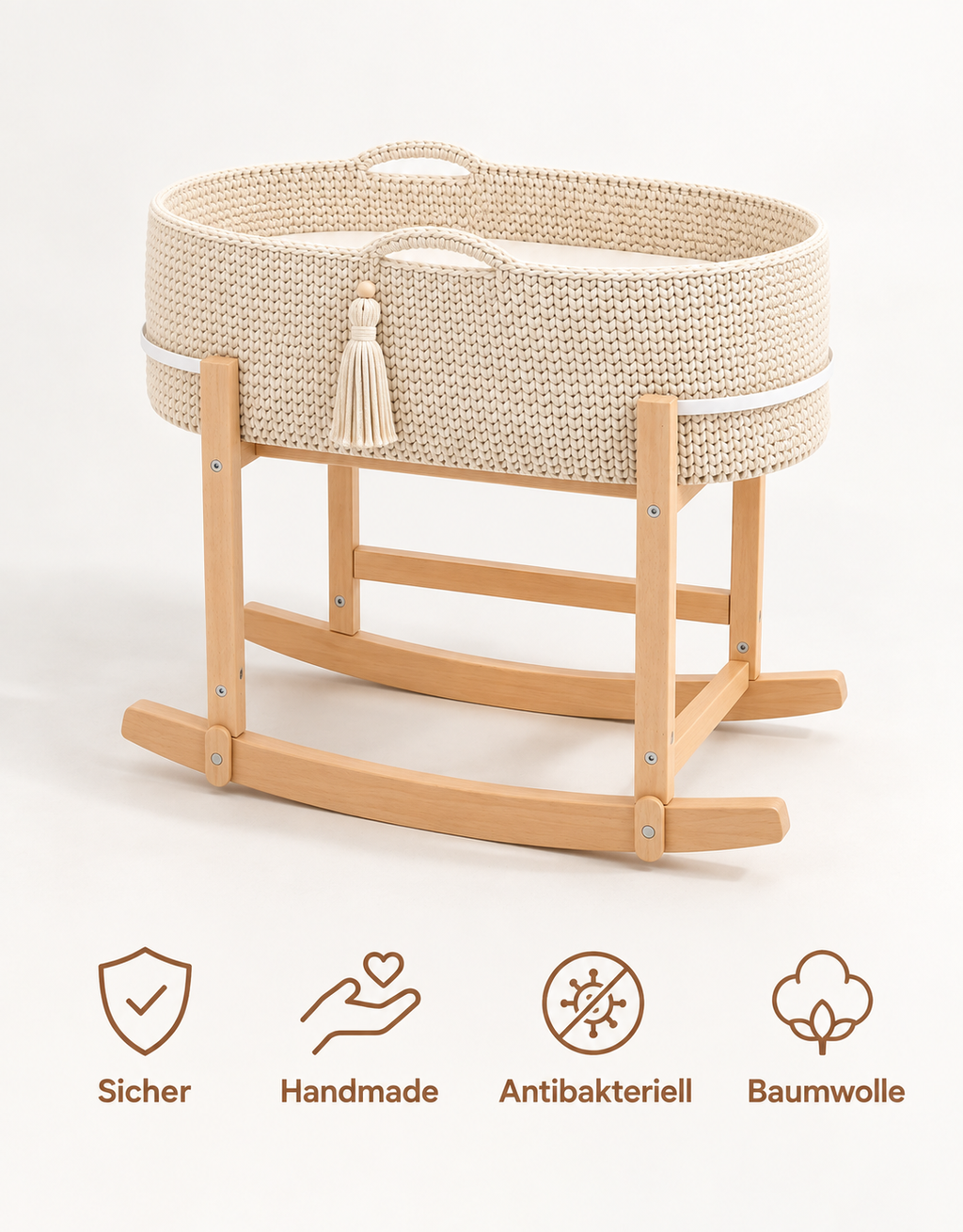 Moseskorb Baby – Babywiege mit Schaukelständer aus Baumwolle