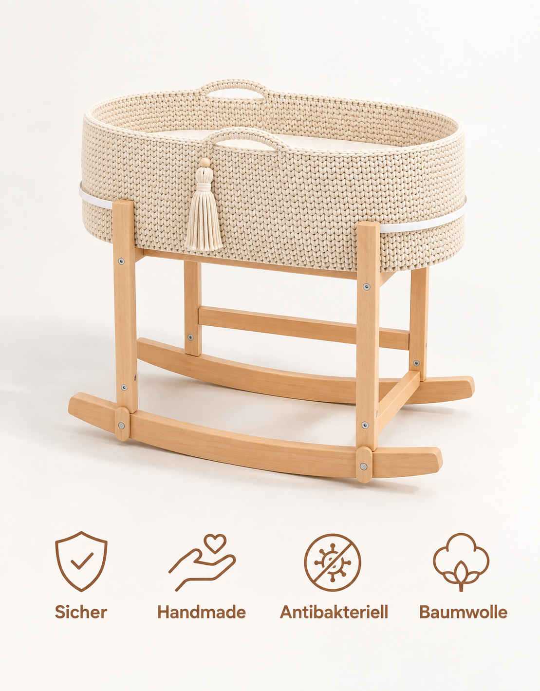 Moseskorb Baby – Babywiege mit Schaukelständer aus Baumwolle