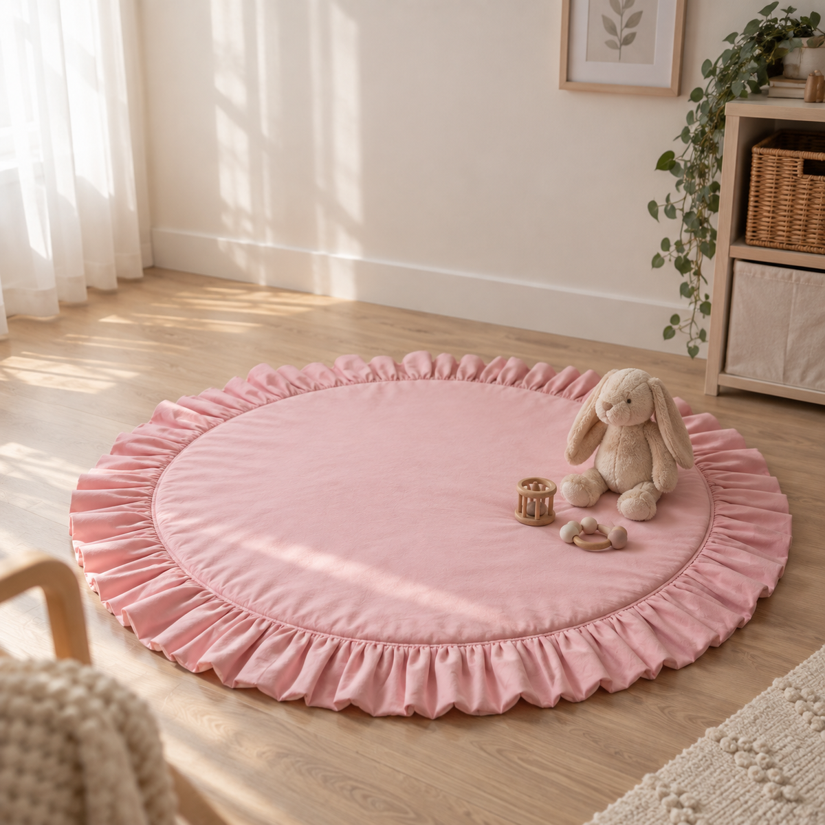 Spielmatte Baby – Runde Krabbelmatte mit Rüschen