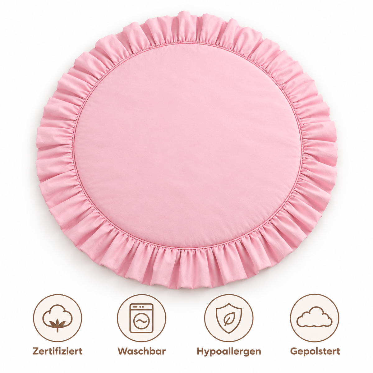Spielmatte Baby – Runde Krabbelmatte mit Rüschen